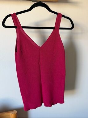 Mango V-Neck Knit Tank Top - Raspberry